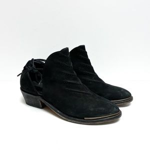 Free People Distressed Side Lace Black Suede Ankle Boots